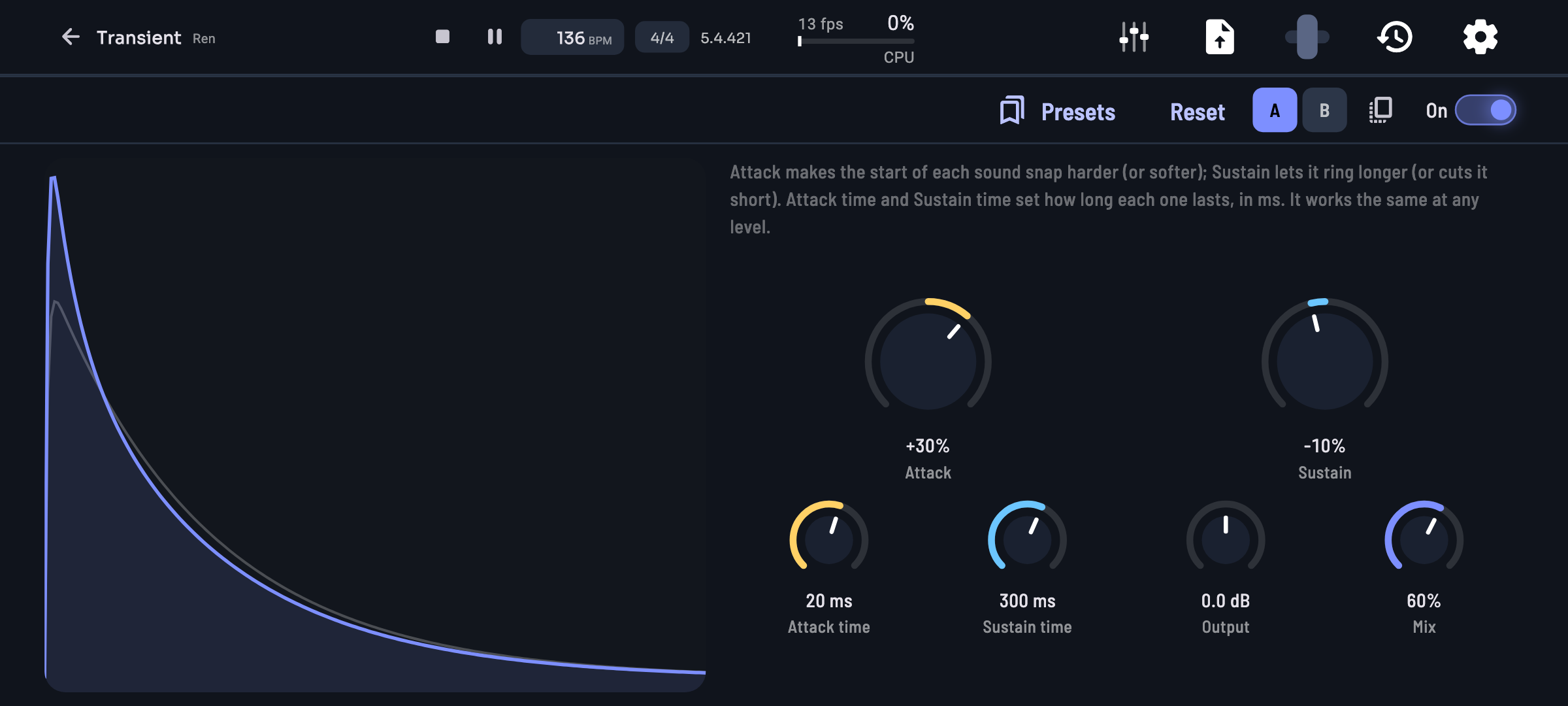 Transient: make every hit snap harder or softer, and let tails ring longer or shorter.